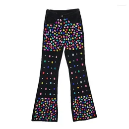 Women's Jeans 2024 Spring Heavy Diamond Studded By Hand Beaded High Waist Slim Slimming Stretch Skinny For Women Black