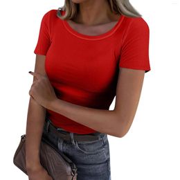 Women's T Shirts Ladies Summer Fashion Casual Solid Color Round Elegant Blouse Neck Short Sleeve Slim Ribbed Top Ropa De Mujer Ofertas