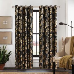 Curtains 2022 New Gold Stamping Feather Printed Curtain for Bedroom Living Room Kitchen Elegant Luxury Blackout Curtain Cutom Size