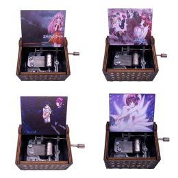 Boxes Elfen Lied Music Box Engraved Wood Mini Hand Crank Printed Image Musical Box for Christmas,Birthday Gift,Play Lilium