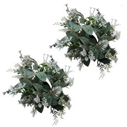 Candle Holders Set Of 2 Realistic Artificial Plant Cup Base Wreath For Everyday Use Display Perfect Holiday Occasion