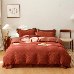 Bedding Sets High Quality Red Double Yarn Three-dimensional Jacquard Design Duvet Cover King Size Bedsheet Set