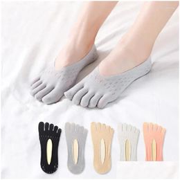 Socks Hosiery Women 1 Pair Summer Five-Finger Tra Thin Funny Toe Invisible Sokken With Sile Anti-Skid Breathable Anti-Friction Drop De Otupx