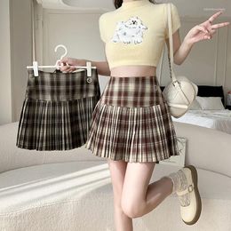 Skirts Summer Pleated Skirt Women Korean Vintage Plaid Mini Girl Kawaii High Waist School Uniform A-Line Short T948