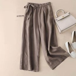 Women's Pants Drop Feeling Cotton Linen High Waist Wide Leg For Women Side Ties Artistic Thin Summer Casual Streetwear