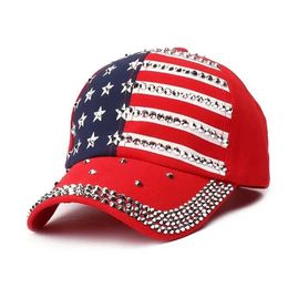 Ball Caps American Flag Baseball Hat Flash Stud Flag Deim Hip Hop Hat Outdoor Leisure Style Mens Unisex Womens Hat J240325