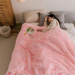 Blankets Double Side Fluffy Blanket Soft Bedspread Shawl Plush Portable Sofa Warm Bedding Throw Bedroom Decor Bed Cover