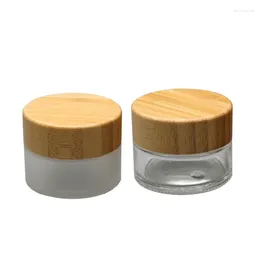 Storage Bottles 20Pcs Cosmetic Glass Jars Empty Clear Frost Refillable Bottle Environmental Bamboo Wood Lid 15G Skincare Cream Pots