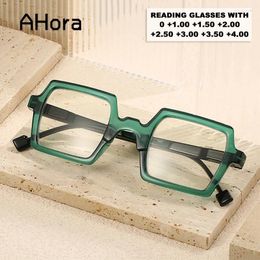 Sunglasses Ahora Personality Square Reading Glasses Reader Unisex Fashion Presbyopia Eyewear Frame WIth Diopters 0 1.0 1.5 2.0 2.5 3.0 3.5