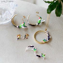 Earrings Necklace Hummingbird Jewelry Sets Cute Lovely Flying Bird Hummer Earring Necklace Women Accessories Fashion Party Gift L240323