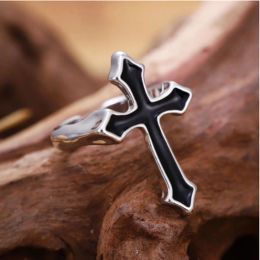 Vintage Drip Glaze Cross 14K White Gold Rings for Women Men Hip Hop Rock Trendy Girls Jewellery Gift Open Ring Resizable