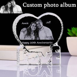 Frame Customized LOVE Shaped Crystal Glass Pictures Albums Couples Wedding Photo Frame Anniversary Keepsake Friends Family Lover Gifts