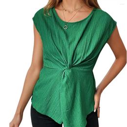 Women's Blouses Twist Solid Color Shirt Stylish Knot Casual Loose Fit O-neck Top For Spring Summer Commuter