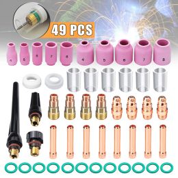 TIG-lasapparaten 49pcs TIG Welding Machine Torch Accessories Kit Alumina Nozzle Stubby Gas Lens 10 Pyrex Cup Kit For TIG WP17/18/26 Tools