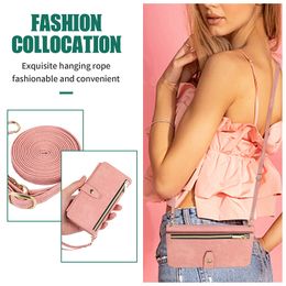 Crossbody Zipper Wallet Phone Case Classic Style Phone Cover Women Purse Desigh Case for iPhone 15 14 13 12 11 Pro Max Mini X XS Plus Lanyard Leather Cover lyp054