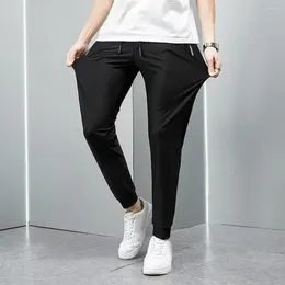 Men's Pants Secure Pocket Ninth Loose Straight Drawstring With Elastic Waist Pockets Breathable Ankle Length For Daily
