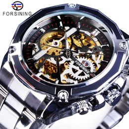 Forsining 2018 New Original Design Golden Gear Movement Luminous Skeleton Mens Automatic Sport Wrist Watches Top Brand Luxury185J