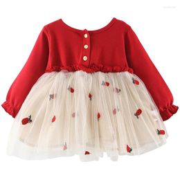 Girl Dresses Spring Baby For Girls Korean Cute Long Sleeve Cotton Lace Princess Red Toddler Dress Born Clothes Kids Clothing BC836