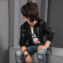 Childrens Pu Jacket for Boys Fashion Baby Girls Coats Fur Outerwear Autumn Spring Winter Outfits Childrens Clothing 240319