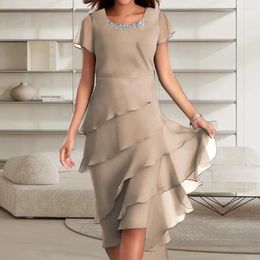 Casual Dresses Layered Cake Design Dress Elegant Beaded Decor O-neck Midi With Hem For Wedding Guests Women's Special