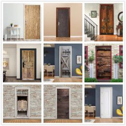 Stickers PVC Bedroom Door Wallpaper Poster Selfadhesive Wood Door Stickers Home Decor Decal Cement Grey Mural deursticker voor woonkamer