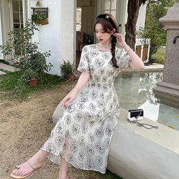 Party Dresses Rose Jacquard 2024 Summer Temperament Of French Sweet Gentle Wind Long Skirt Round Dress