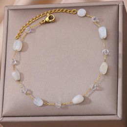 Anklets White Opal Stone For Women Gold Colour Stainless Steel Anklet Bracelet Summer Beach Accessories Jewellery Femmes