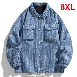 Cargo Denim Jacket Men Vintage Jean Coat Plus Size 8XL Fashion Casual Male Big 240311