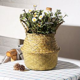 Baskets Seagrass Wicker Basket Storage Basket Dirty Clothes Basket Rattan Hanging Flower Pot Decor Basket Handmade Woven Storage Basket