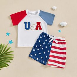 Clothing Sets FOCUSNORM 0-3Y Baby Boys Clothes For Independence Day Patchwork Short Sleeve Letter Embroidery T Shirts Striped Star Shorts