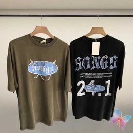 Men's T-Shirts Heavyweight Cotton Tops Saint Michael Tshirt Washed Distressed Round Neck Graffiti Letter Men Women Hiphop Streetwear T-shirts J240325