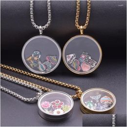 Pendant Necklaces 5Pcs/Lot Stainless Steel Clear Round Floating Po Memory Locket Living Relicario Women Collares Jewelry Bk Drop Deliv Otkwv