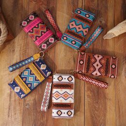 DHL30pcs Wallets Women Retro Cotton Linen Mulitfunctional Square Long Credit Card Holder Mix Colour