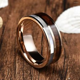 Wedding Rings Fashion 8mm Men Stainless Steel Abalone Shell Inlay KOA Wood For Engagement Jewellery Anniversary Gifts