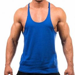 mens Jogger Gym Singlet Training Bodybuilding Tank Top Gym Sport Vest Shirt Men Sleevel Fitn Muscle Cott T-Shirt s9pf#