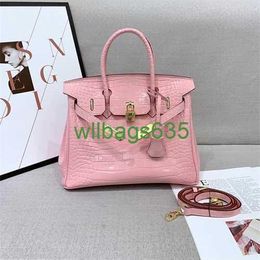 Bk Crocodile Bags Trusted Luxury Handbag Womens Bag One Piece for Delivery 2024 Spring New Genuine Leather Platinum Bag with Crocodile Patter have logo HB4G