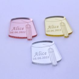 Hats 24pcs Lot Cute Hat Gold / Silver Mirror Acrylic Custom Personalised Engraved Baby Names Baptism Party Tags Decoration Favours