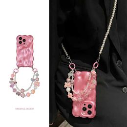 Cell Phone Cases Japan Korea Meteorite Pattern Crossbody Lanyard Necklace Chain Phone Case for iphone 11 13 12Pro 14 14pro 14Pro Max Cover Capa H240326