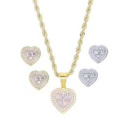 Micro Opave Bling CZ Heart Pendant Necklace Iced Out Cubic Zirconia Hearts Charm Women Hip Hop Jewellery