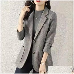 Womens Suits Blazers Grey Clothes Outerwears Blazer Woman Jacket Slim Coats For Women Fashion 2024 Arrivals Classic Suit Korean Drop D Otj2X