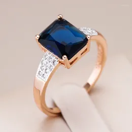 Cluster Rings Kinel Unusual Shiny Square Blue Natural Zircon For Women 585 Rose Gold Mixed Silver Luxury Wedding Party Daily Jewellery