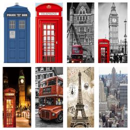 Stickers London Telephone Booth Vinyl Door Stickers 3D Paris Modern Art Design Wallpaper For Room Decoration Removable Freezer Posters