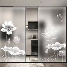Films Static Cling Glass Covering White line Lotus PVC Home Decoration WaterProof Privacy Frosted Stained Window Film Custom Size