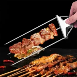 Forks 3 Way Grill SkewersGrillSavant Outdoors Barbecue Fork Reusable Stainless Steel SemiAutomatic Barbecue Fork Household Bbq Stick