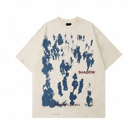 2023 Summer Men Short Sleeve Tshirts Hip Hop People Shadow Print T Shirts Streetwear Harajuku Casual Cott Loose Tops Tees Sale y3dn#