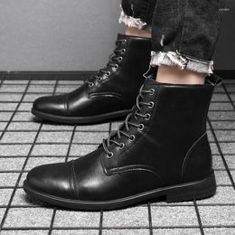 Boots British Style Mens Motorcycle Genuine Leather Casual Shoes Fashion Punk Men High Quality Ankle