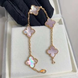 Brand charm Van Lucky Four Leaf Grass Bracelet High Version V Gold Style Pink Fritillaria White