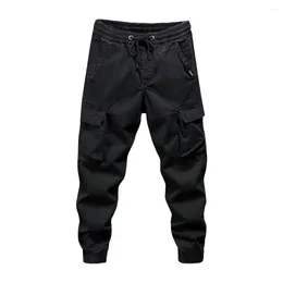 Men's Pants Elastic Waistband Drawstring Casual Cargo With Waist Multi Pockets For Daily