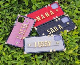 Unique Custom Name Letter Leather Square Phone Case for iPhone 11 12 7 8 Plus X Max XR Samsung Galaxy S20 S8 S9 S10 Note 10 9 207343056