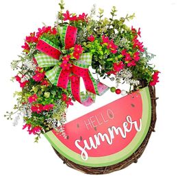 Decorative Flowers Spring And Summer Watermelon Garland Hanging Simulation Wooden Rattan Circle Window Decoration